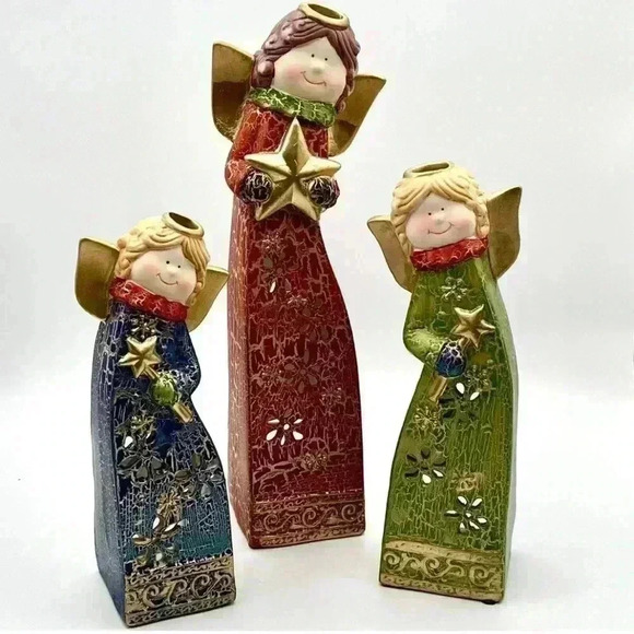 Christmas Angel Candle Holders Tea Lights Set of 3 Ceramic  Height 12", 9", 8" - Picture 1 of 11